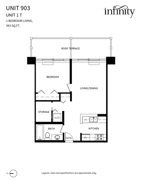 Floor plan for 1 bed, 1 bath